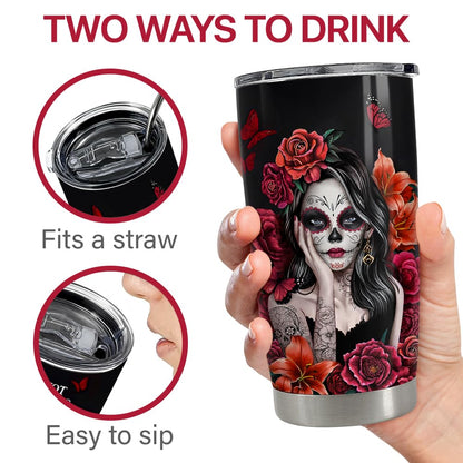 SANDJEST Sugar Skull Tumbler 20oz Stainless Steel Insulated Coffee Travel Mug Cup for Women Girls Gifts for Birthday Christmas Halloween