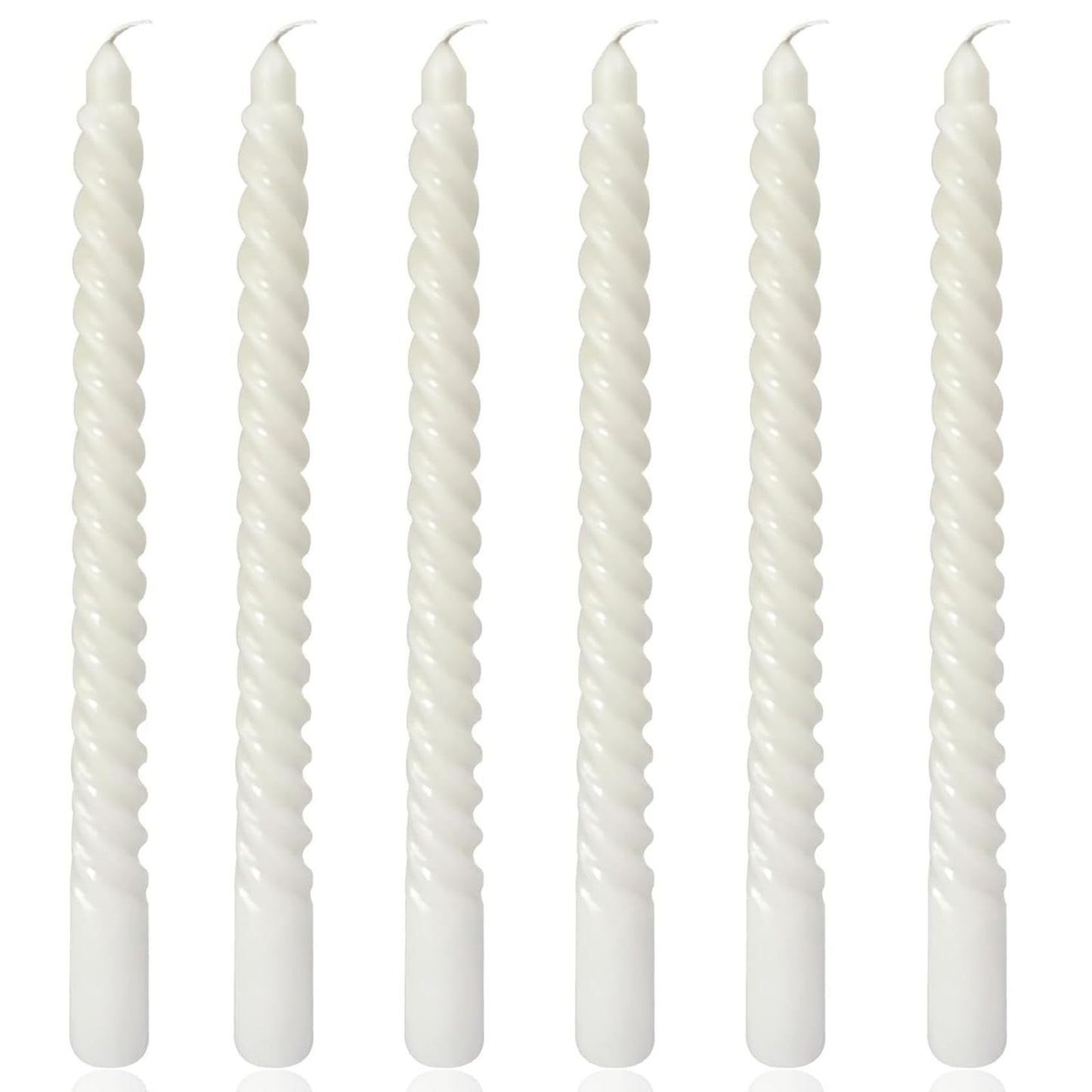 6 Pack White Taper Christmas Candles,Unscented Dripless Taper Candles 10 Inch,White Candlesticks Spiral Dripless 8 Hours Long Burning Time, Ideal for Christmas,Easter,New Years Eve Decoration