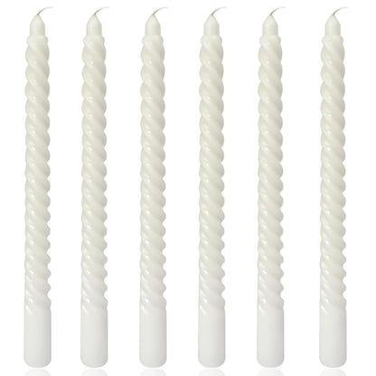 6 Pack White Taper Christmas Candles,Unscented Dripless Taper Candles 10 Inch,White Candlesticks Spiral Dripless 8 Hours Long Burning Time, Ideal for Christmas,Easter,New Years Eve Decoration