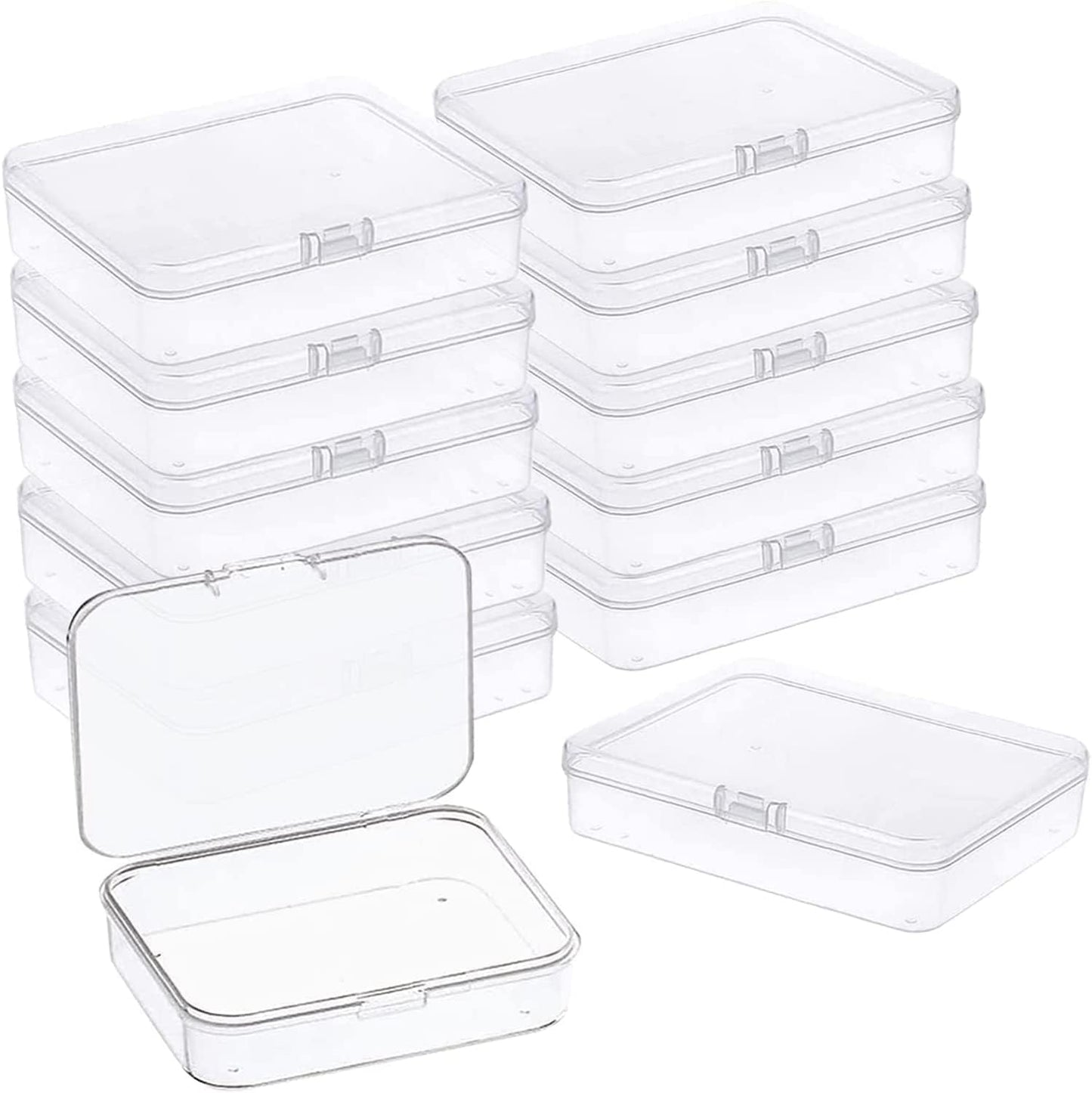 MFDSJ Mini Plastic Storage Containers - 12 Pcs Clear Rectangle Boxes with Lids | 4.5x3.4 Inches for Small Items