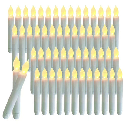 60 Pcs Flameless LED Taper Candles, Battery Operated Flickering Candles with Warm White Light, Safe Fake Electric Candlesticks for Wedding Centerpieces, Church, Halloween, Christmas Home Decor