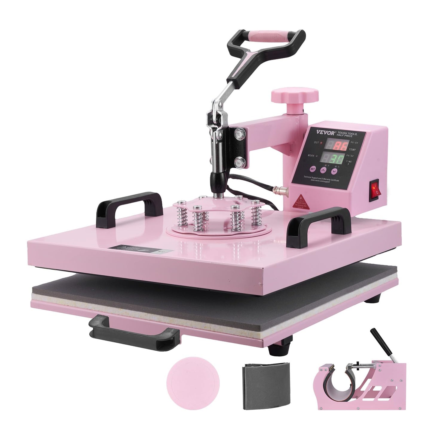 VEVOR Heat Press Machine 15x15 inch, Heat Press Machine for T-Shirts, 5 in 1 Heat Press with 30 OZ Tumbler Press, Combo Tumbler Heat Press Machine Sublimation for Hat Cap Mug Plate, Pink