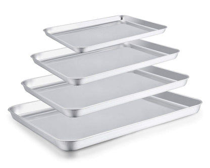 TeamFar Baking Sheet Set of 4, 16/12.5/10/9.3 Inch Stainless Steel Baking Pan Tray Cookie Sheet, Non Toxic & Healthy, Rust Free & Easy Clean - Dishwasher Safe