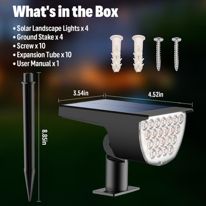 GKGG Solar Lights Outdoor Waterproof IP65, 76 LED 3 Lighting Modes Solar Spot Lights Outdoor Yard Garden Landscape Pathway (Warm White, 4 Pack)