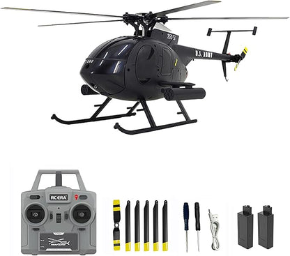 Remote Control Helicopter C189 MD500 RC Helicopter Model 1/28 Scale 4CH Single-Rotor Helicopters with 6-Axis Gyro and Brushless Motor 2.4GHz RC Aircraft for Adults 2 Batteries (Black)