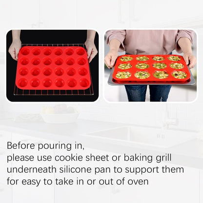 Silicone Muffin Pan, Mini Muffin Pan, Regular 12 Cups and Mini 24 Cups Cupcake Tin Set of 2 for Baking Egg Bites
