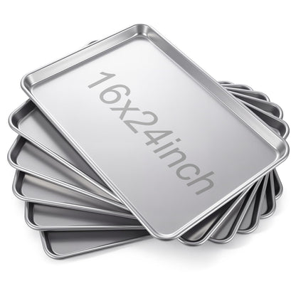 CraftyDream 6 Pack 24 × 16 Inch Baking Sheet Pan Set Commercial Full Size Grade Aluminum Coated Aluminum Cookie Pans for Large Ovens Refrigerators Bakeries Hotels Restaurants