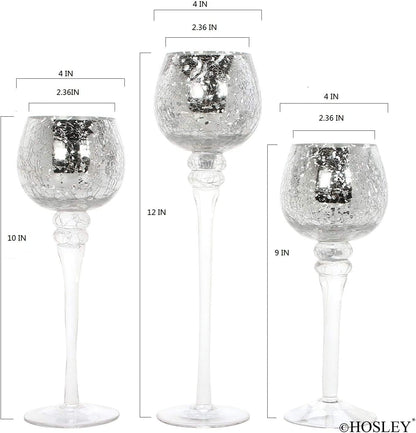 Hosley Set of 3 Metallic Crackle Glass Tealight Holders – 12", 10", 9" Elegant Home Decor, Ambient Lighting, Stylish Centerpieces & Gift Idea
