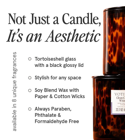 Votivo Champaca Tortoise Scented Candle | 22.7 oz Soy Wax Blend | Patchouli Scent | Decorative Home Decor Tortoiseshell Pattern | 100 Hour Burn Time