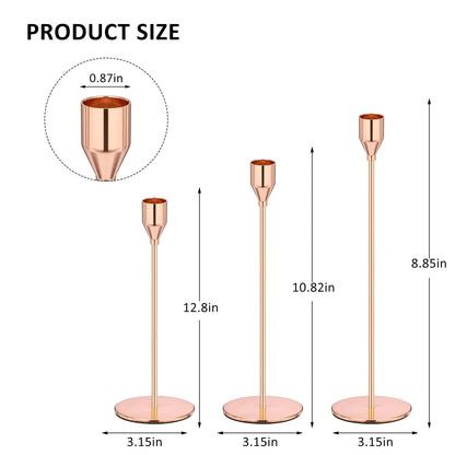 Rose Gold Taper Candle Holders, Candlestick Holders, Candle Holders with 3 in 1 Candle Accessory Set, Metal Candle Stand for Mantle Table Centerpiece, Weddings, Dining, Housewarming(Set of 6)