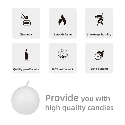 Zest Candle 12-Piece Ball Candles, 2-Inch, White Citronella