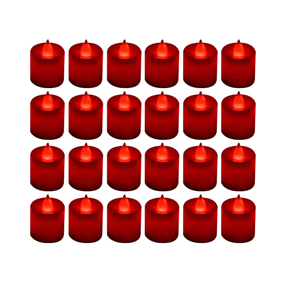 LANKER 24 Pack Flameless Led Tea Lights Candles, Flickering Red Battery Operated Electronic Fake Candles, Decorations for Wedding, Party, Christmas, Halloween (Red)