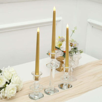Efavormart Set of 3 | 11" Gold Flickering Flameless LED Taper Candles, Battery Operated Warm Glow Fake Candles for Wedding Centerpieces & Holiday Table Decor