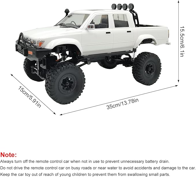 RC Rock Crawler WPL C64-1 RC Truck 1:16 Scale 2.4GHz Remote Control Truck 4WD All Terrain Off-Road RC Crawler with LED Lights and 2 Rechargeble Batteries for Adults (White)