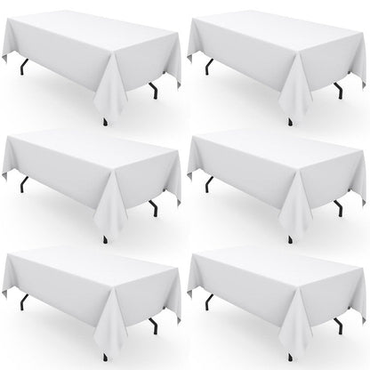 Pureegg Rectangle Table Cloth 60" x 102" – Durable Polyester Tablecloth Offers Reusable & Washable Protection, Ideal for Outdoor Party, Picnic, Wedding, Banquet and Birthday, 6 Pack, White