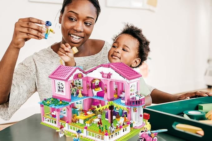 SlubanKids Girls Dream Villa Building Sets for Kids Colorful 3D 896 Pc Stackable Toys DIY Villa Building Creative Play Includes People DIY Design Building Kit Play Set Toys for Kids Aged 6-12