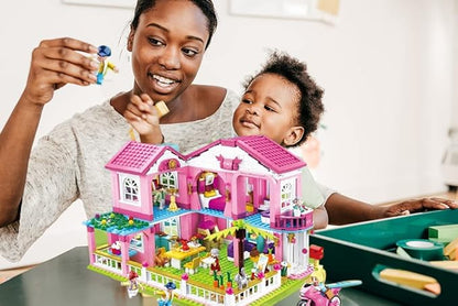 SlubanKids Girls Dream Villa Building Sets for Kids Colorful 3D 896 Pc Stackable Toys DIY Villa Building Creative Play Includes People DIY Design Building Kit Play Set Toys for Kids Aged 6-12