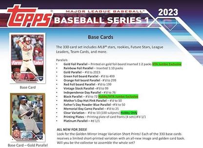 2023 Topps Series 1 Baseball Jumbo Box (10 Packs/46 Cards: 1 Auto 2 Silver Packs)