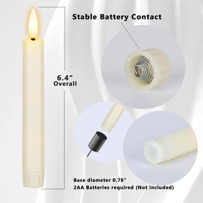 AFINETH 6.4 Inch Flameless Taper Candles with Remote, Short Flickering Battery Operated Candles, Ivory Led Flameless Candlesticks for Weeding Home Party Festival Decor, 6 Pack