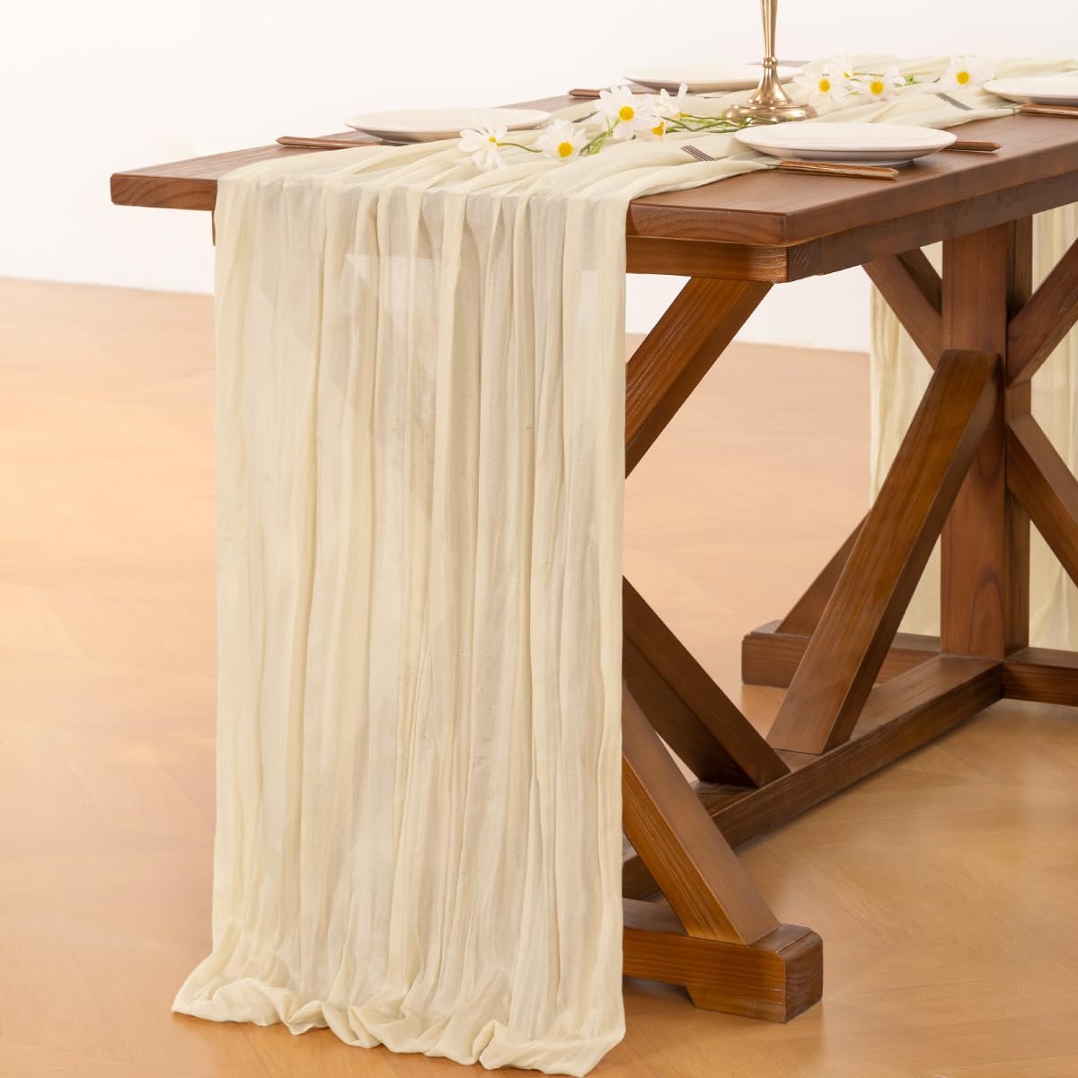 Socomi Beige Table Runner - 14FT Boho Rustic Cheesecloth for Spring Easter Wedding & Baby Shower Decor