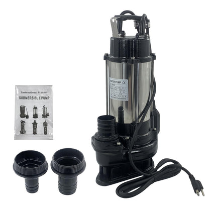 Submersible Sewage Sump Pump, 3/4HP 115V, 6868 GPH Stainless steel Sewage Pump Automatic Float Switch, 2'' NPT Discharge, 10FT Cable for Basement Sump Basin & Sewage Pit