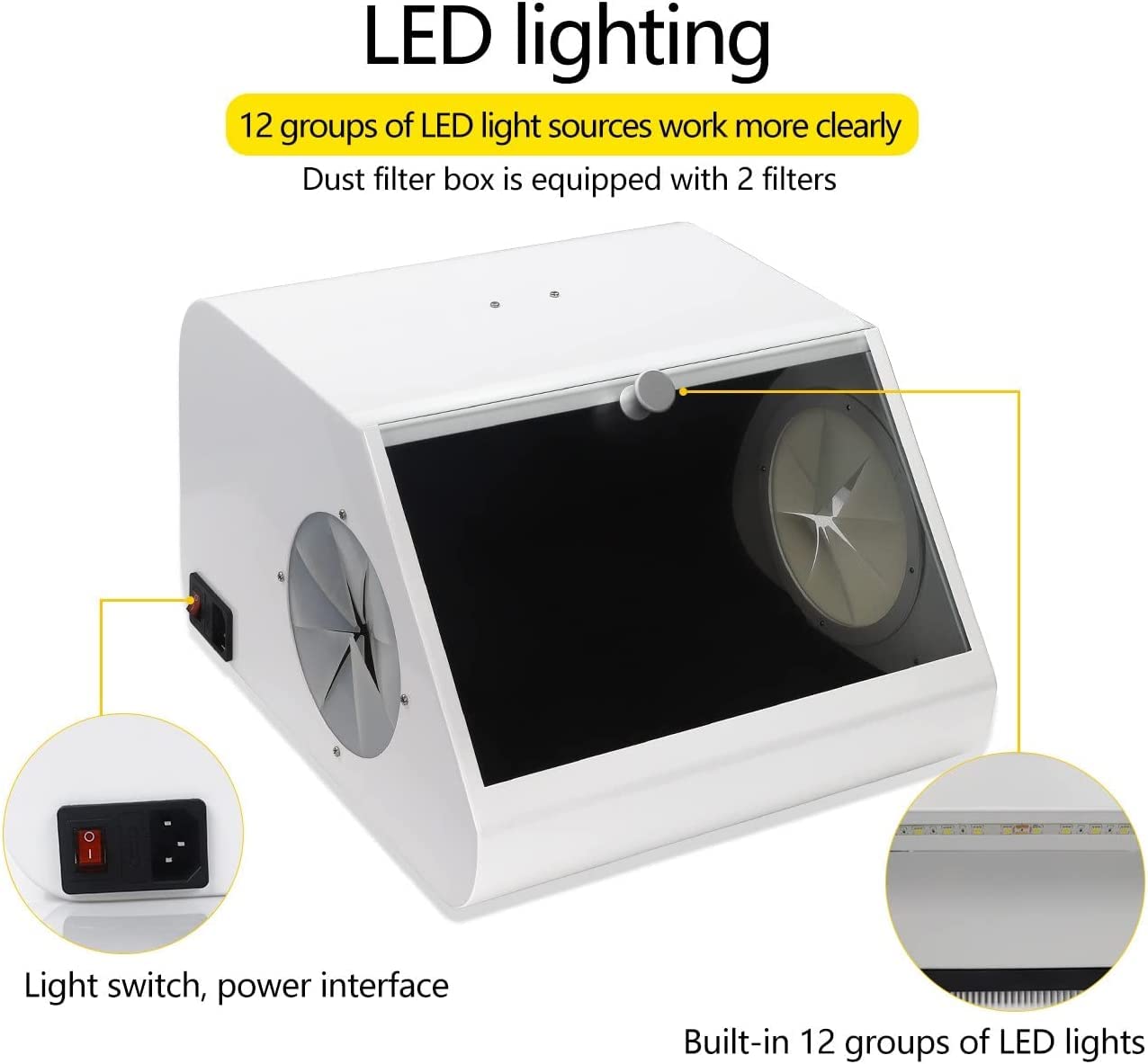 OUBO Lab Sandblaster Dust Collector High Strength LED Vacuum Extractor Box Grinding Polishing Box Lapping Protector Sandblasting Dust-Proof Case