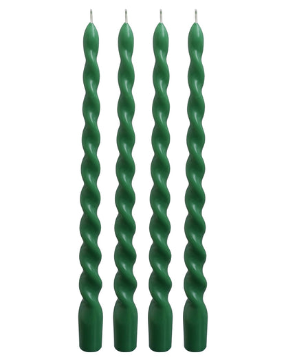 Viyffo Spiral Taper Candles 12 Inch – 4 Pack Dark Green, Dripless, Unscented, Smokeless – 9 Hour Burn – Tall Candlesticks for Wedding, Dinner, Holiday, Party, Home Decor