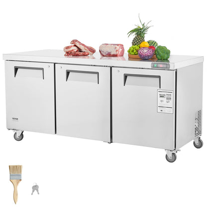 VEVOR 72" Commercial Refrigerator Sandwich & Salad Prep Table, 20 Cu. Ft Stainless Steel Refrigerated Food Prep Station with 3 Doors, Frost Free Refrigerator with Lock for Restaurant, Bar, Store