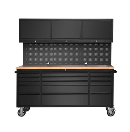 CT Copper Tailor 72-inch Tool Chest Cabinet Rolling Garage Workbench with 15 Storage Drawers and Wheels, 3 Upper Cabinet, Pegboard, Steel Large Tool Box,Matte Black