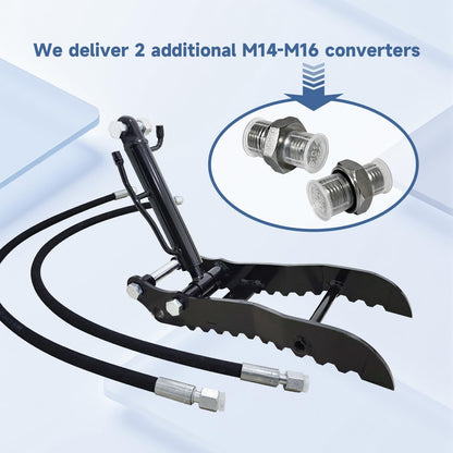 Hydraulic Thumb Holder for Small Excavator Attachments, Metal Grab Thumb Holder with 2*M14 Hose, for Single Hole Hydraulic Thumb Holder, no L-Bracket, with 2* M14-M16 Converter