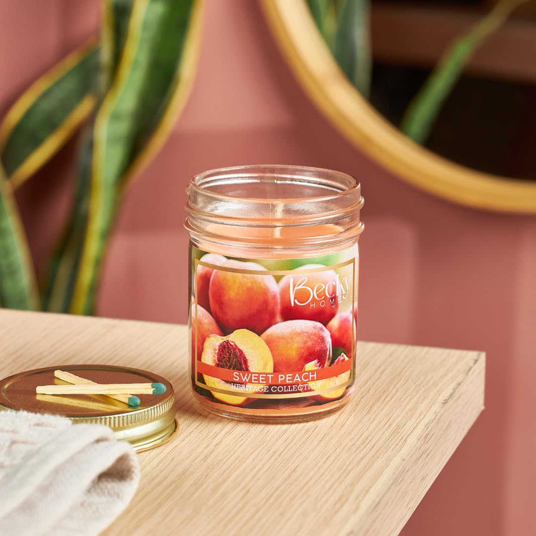 Becky Home 8oz Peach Scented Candles for Home, 45 Hrs Soy Wax Candle, Peach Candle for Stress Relief, Fall Candles, Candle Gifts for Men and Women