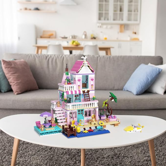 MindBox Girls Seaside Villa Building Blocks812pcs Beach House Building Toys for Kids Age 8+Mini Brick