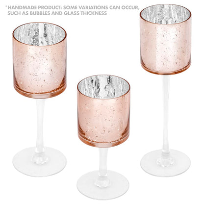 Koyal Wholesale Rose Gold Candle Holder Set of 3, Long Stem Candle Holders, Rose Gold Glass Floating Candle Holders, Tall Gold Tea Light Holders for Table Centerpiece, Tall Tealight Candle