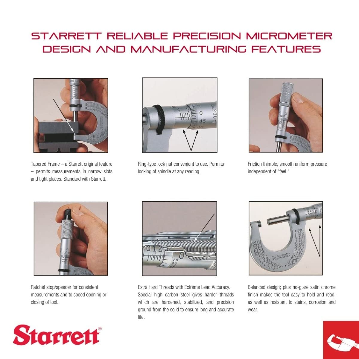 Starrett Interchangeable Anvil Micrometer Set with One-Piece Spindle, Ring-Type Knurled Lock Nut and Satin Chrome Finish - 16-20" Range, 001" Graduation - 224.1ERLZ