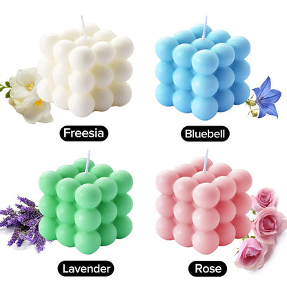 Aokala Scented Bubble Cube Candles, 5.4 oz Soy Wax Aromatherapy Candle, Bluebell (Blue) Scent, Modern Floral Decorative Candle for All Occasions