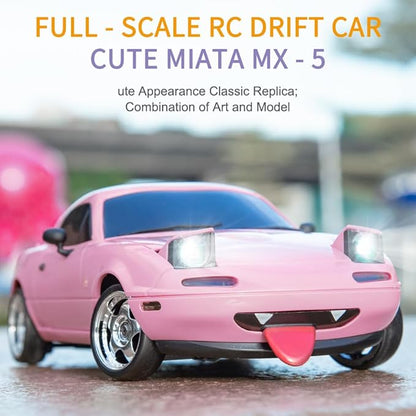 LD1804 RC Drift Car 1:18 Scale Mini MX-5 RWD 2.4GHz Miata RC Vehicles with Gyro and LED Lights for Adults Hobby(Pink)