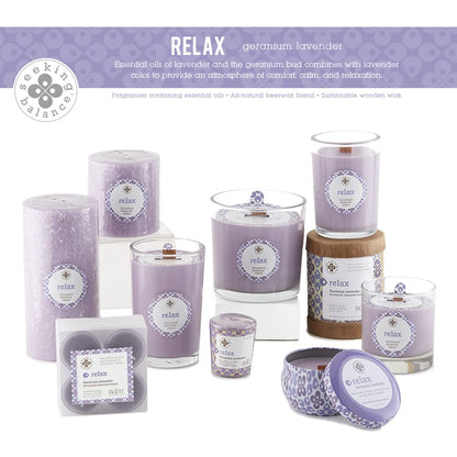 Root Candles Seeking Balance Wood Wick Spa Candle Aromatherapy Candles, 6.5-Ounce, Relax: Geranium Lavender