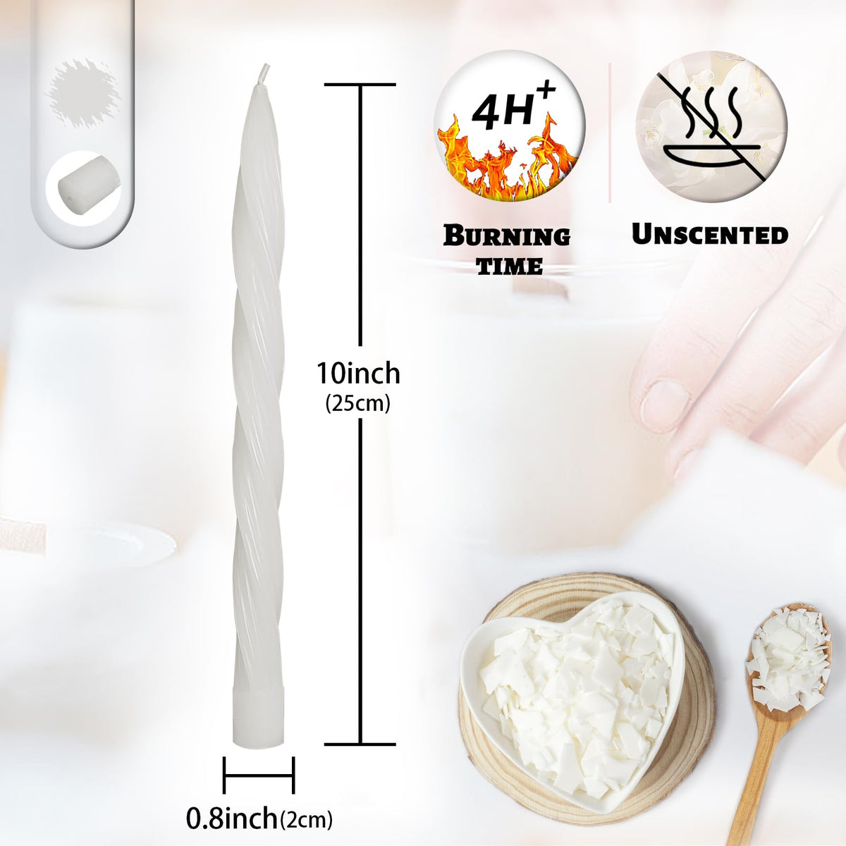 Handmade Unscented Long Spiral Taper Candle White 10 Inch Smokeless Tall Twisted Candlesticks Elegant Design for Home Weddings Festive Seasons Décor