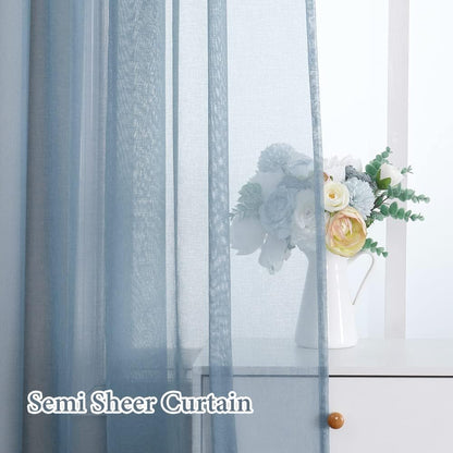 MIULEE Dusty Blue Semi-Sheer Window Curtains - Elegant Grommet Top Drapes, 84 Inch Length, 54x84 Inch Size