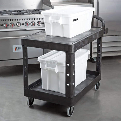 Rubbermaid Commercial Products 2-Shelf Utility/Service Cart, Medium, Flat Shelves, Ergonomic Handle, 500 lbs. Capacity, Ideal for Warehouse/Garage/Cleaning/Manufacturing