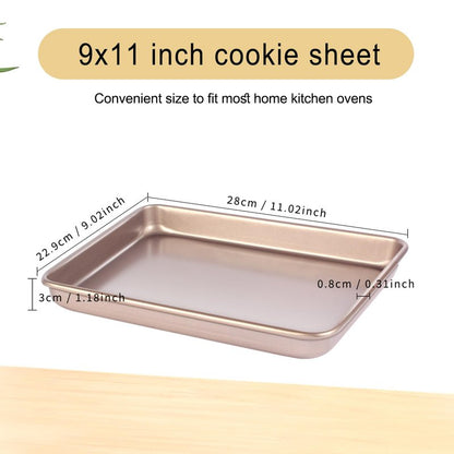 Barlket Small Cookie Sheet Pan 9x11 Inch, Nonstick Baking Tray 2-Pack, 0.8mm Thick Heavy Duty Carbon Steel, Gold – Oven Safe, Easy Clean, Bakeware Sets for Cookies, Roasting