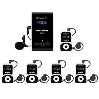 Retekess T130 Church Translation Device, Tour Guide System Rechargeable, Simple Basic, Clear Sound Quality, Whisper Devices for Church, Factory, School (1 Transmitter 5 Receivers)