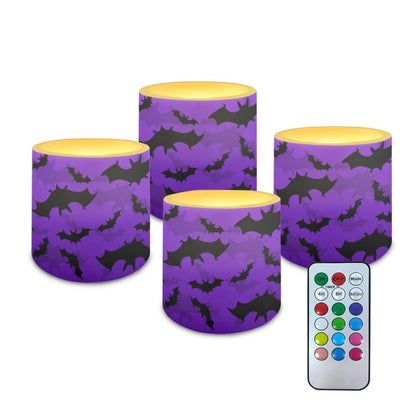 Merkmak Flameless Candles with 18-Key Remote, Halloween Black Bat Battery Operated Candles with Timer 4 Pack Flameless Pillar Tea Lights for Party Banquet Home Decorations
