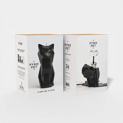 Pyropet Kisa Cat Candle with Skeleton Inside, Black, 20 to 25 Hour Burn, 6.7 x 2.9 x 4.5 in Sculptural Geometric Kitty and Creepy Cute Décor, Unique Melting Christmas Gift for Cat Lovers