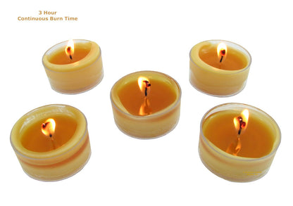 Beeswax Candle Works, 6-Hour Tea Lights (Pack of 27) Clear Cups, 100% USA Beeswax