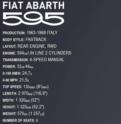 COBI Fiat Abarth 595 Vehicle - Executive Edition Building Set 1223 Pieces