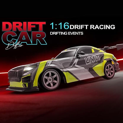 RC Drift Car 1:16 Scale Remote Control Vehicle for Drift and Race 2.4GHz 4WD High Speed 20+KM/H Racing Car with LED Lights Hobby RC Cars Toy Gifts for Teen Adults