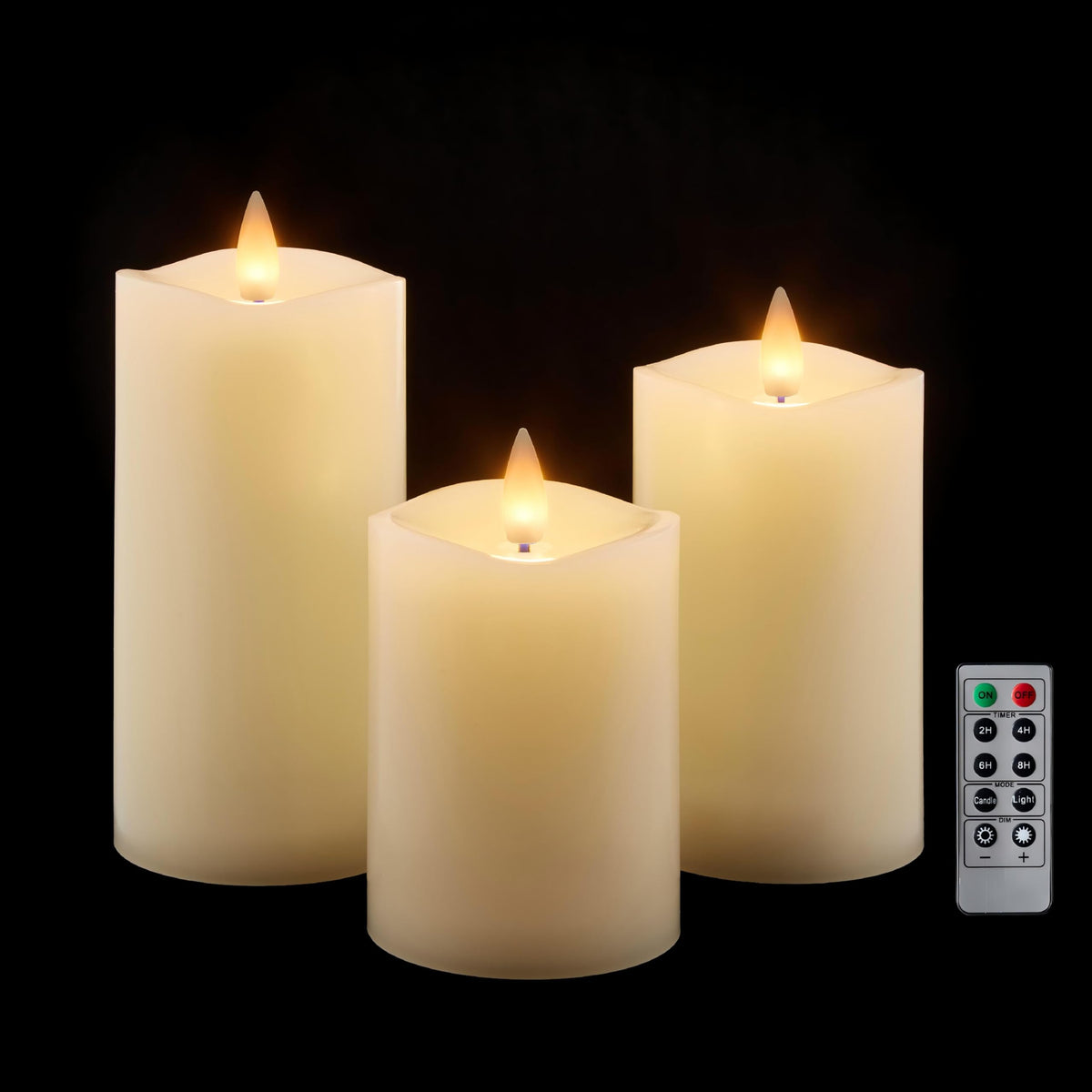 CozierGlow Flameless Pillar Candles Flickering with Remote Timer, Battery Operated LED Candles Up to 400 Hours, 3D Moving Flame Real Wax Candles. (Ivory Melted Top)