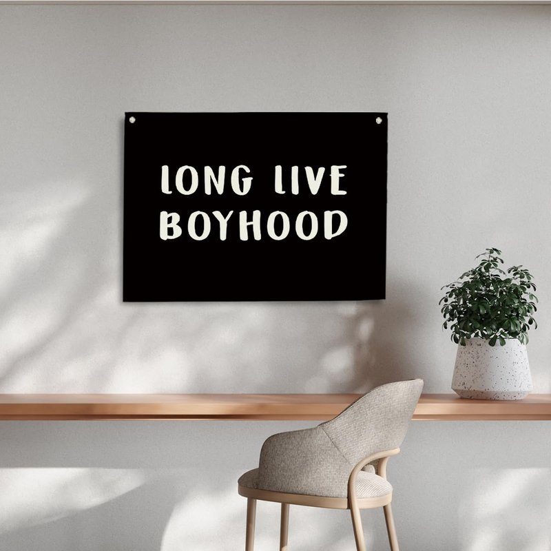 Geondos Boys Room Decor, Long Live Boyhood Wall Decor, Canvas Hanging Banner, Canvas Banner, Wall Hanging Flag Sign for Nursery Playroom Toddler Boys Kids Room 28.4×19.7 Inches