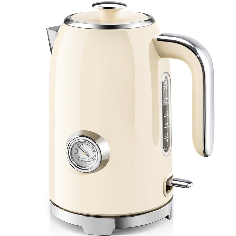 SUSTEAS Electric Kettle - 57oz Hot Tea Water Boiler with Thermometer, 1500W Fast Heating Stainless Steel Pot, Cordless LED Indicator, Auto Shut-Off & Boil Dry Protection, Red